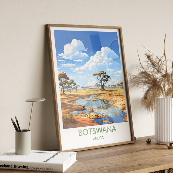Botswana Travel Poster Wall Art, Travel Print of Botswana, Botswana Gift, Botswana Africa, Africa Art Lovers Gift, Travel Art Print