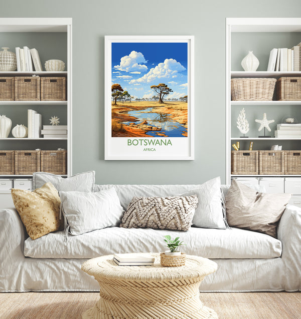 Botswana Travel Poster Wall Art, Travel Print of Botswana, Botswana Gift, Botswana Africa, Africa Art Lovers Gift, Travel Art Print