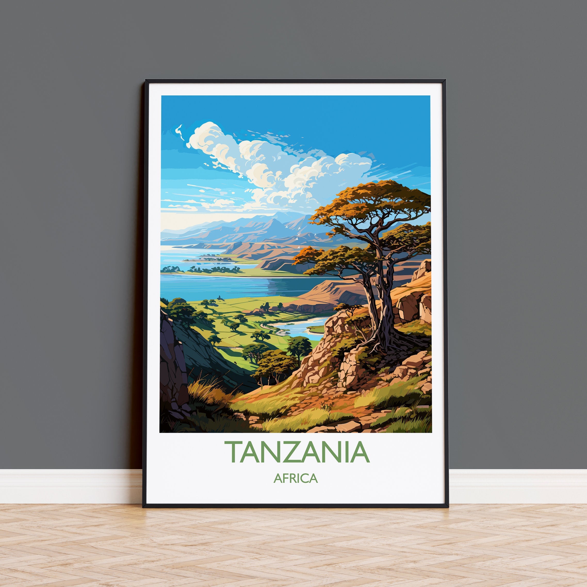 Tanzania Travel Poster Wall Art, Travel Print of Tanzania, TanzaniaGift, Tanzania Sunset Africa, Africa Art Lovers Gift, Travel Art Print NQ Media Designs