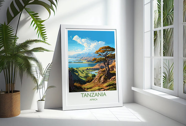 Tanzania Travel Poster Wall Art, Travel Print of Tanzania, TanzaniaGift, Tanzania Sunset Africa, Africa Art Lovers Gift, Travel Art Print