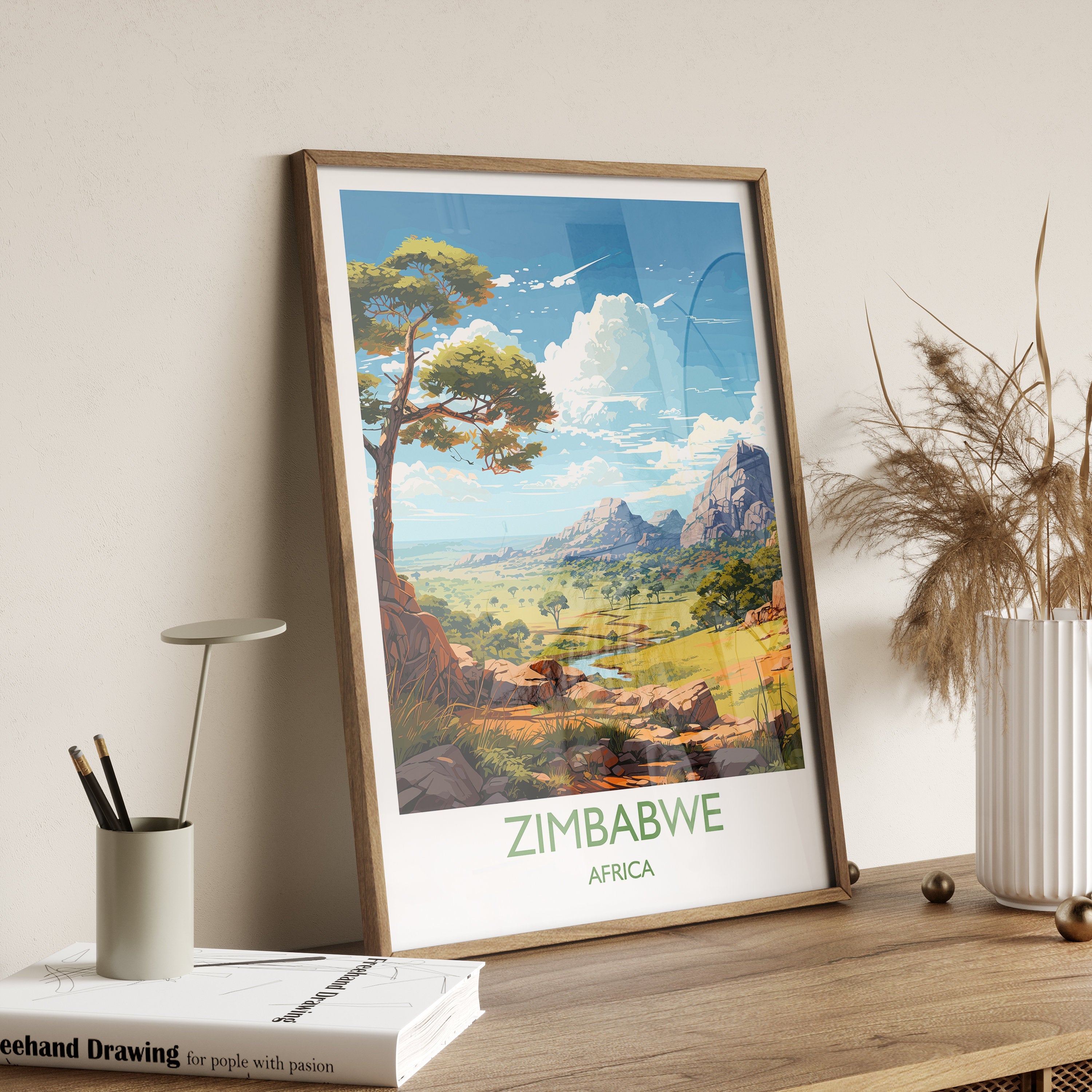 Zimbabwe Travel Poster Wall Art, Travel Poster of Zimbabwe, Zimbabwe Gift, Zimbabwe Travel Art, Africa Art Lovers Gift, NQ Media Designs