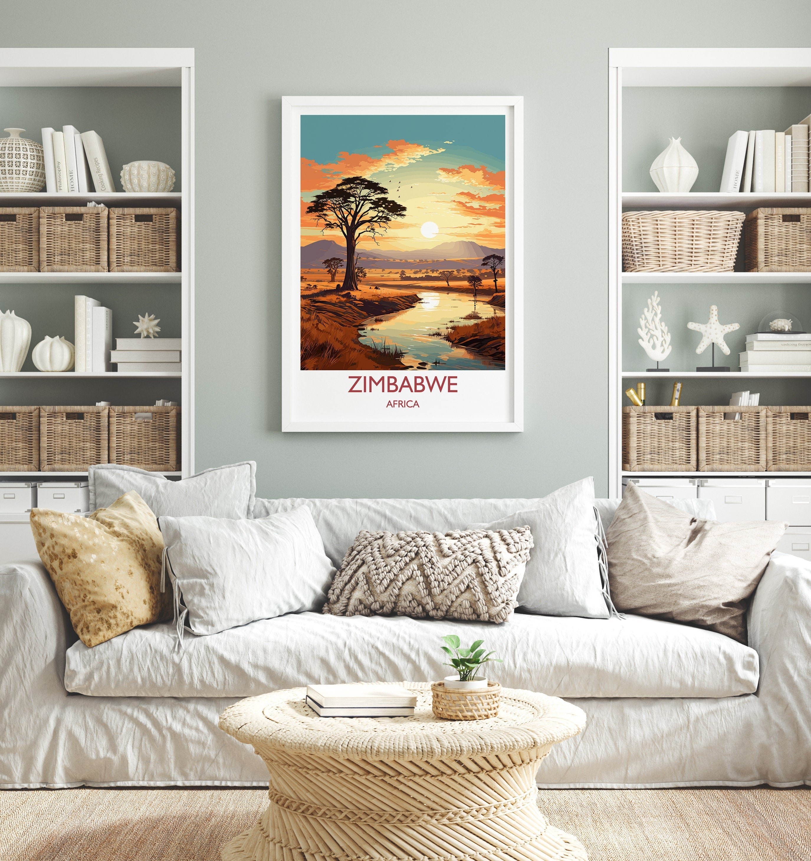 Zimbabwe Travel Poster Wall Art, Travel Poster of Zimbabwe Sunset, Zimbabwe Gift, Zimbabwe Travel Art, Africa Art Lovers Gift, NQ Media Designs