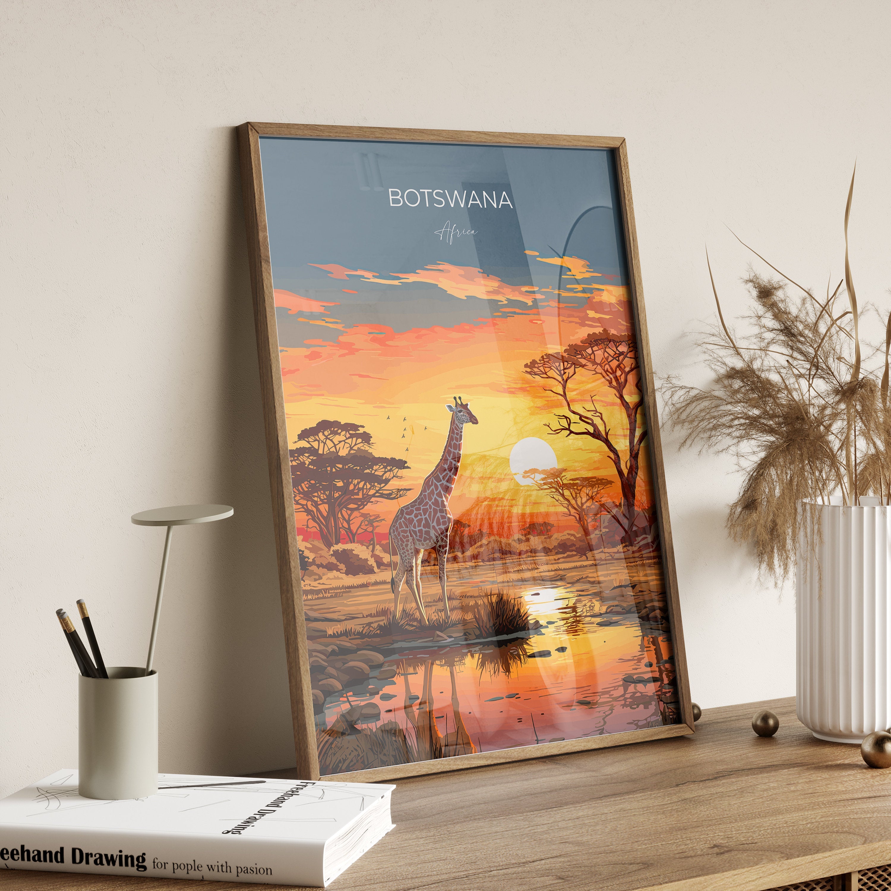 Botswana Travel Print, Travel Poster of Botswana, Botswana Gift, Botswana Sunset Africa, Africa Art Lovers Gift, Wall Art Print NQ Media Designs