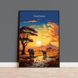 Tanzania Travel Poster, Travel Print of Tanzania, Tanzania Gift, Tanzania Sunset Africa, Africa Art Lovers Gift, Wall Art Print NQ Media Designs
