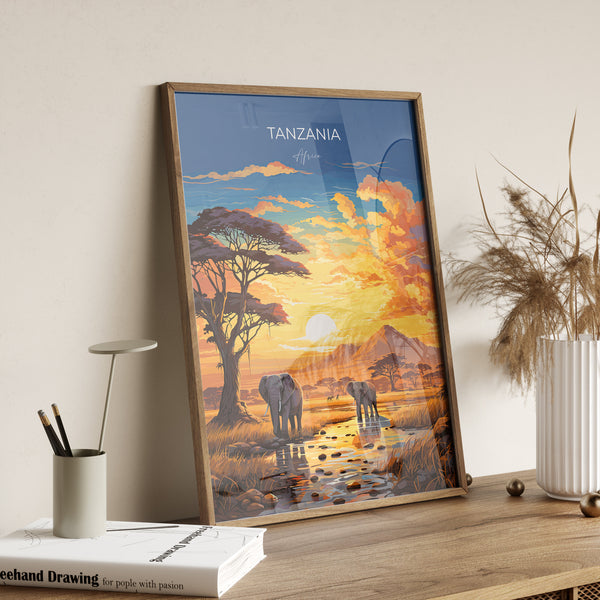 Tanzania Travel Poster, Travel Print of Tanzania, Tanzania Gift, Tanzania Sunset Africa, Africa Art Lovers Gift, Wall Art Print