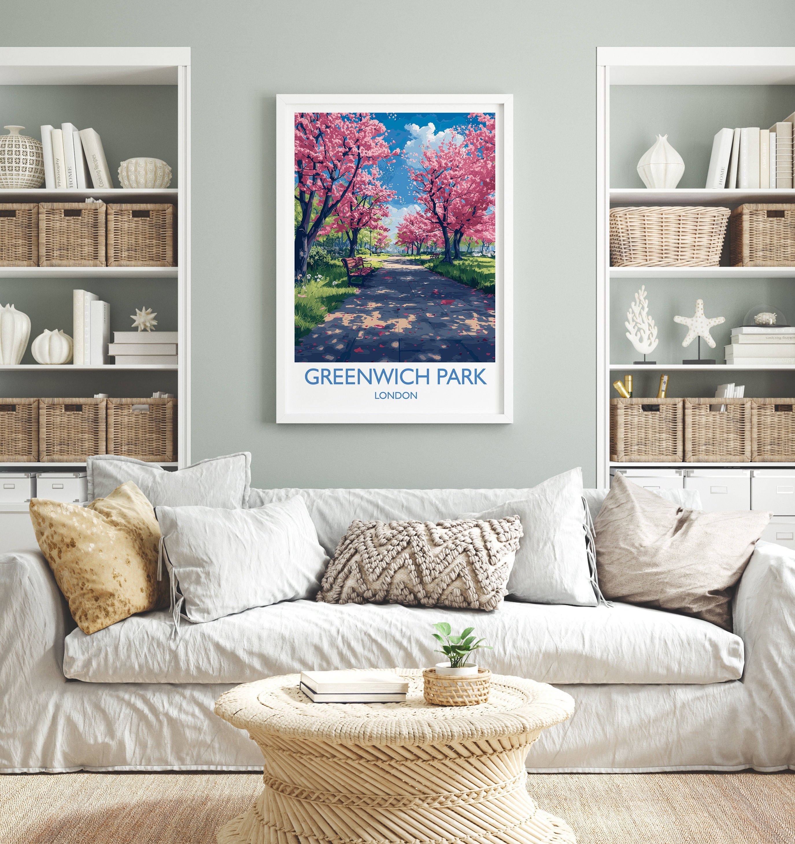 Greenwich Park Travel Poster Wall Art, Travel Print of Greenwich Park, Spring Blossom, Greenwich Park Art Gift, London Art Lovers Gift NQ Media Designs