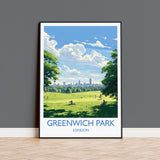 Greenwich Park Travel Print, Travel Poster of GreenwichPark, London Poster, Greenwich Park Art Gift, London Art Lovers UK Travel Gift NQ Media Designs