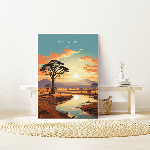 Zimbabwe Travel Poster Wall Art, Travel Poster of Zimbabwe Sunset, Zimbabwe Gift, Zimbabwe Travel Art, Africa Art Lovers Gift