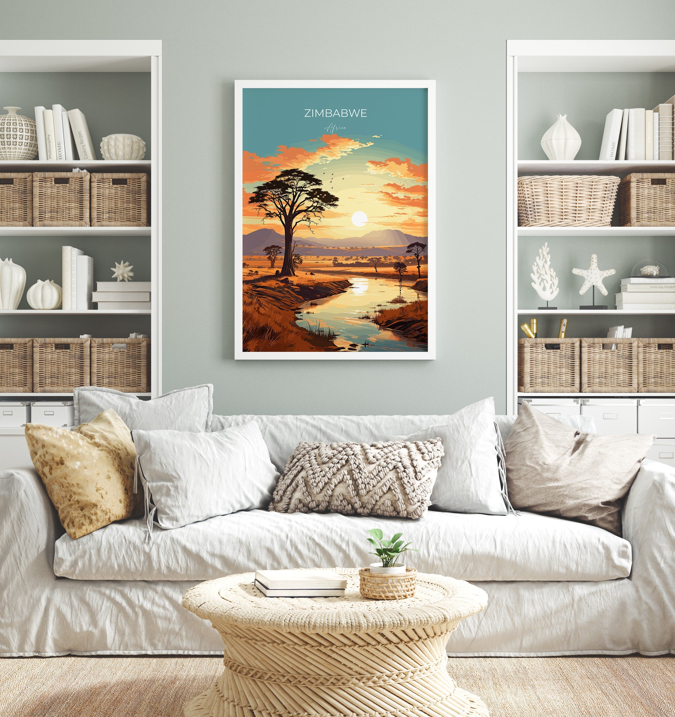 Zimbabwe Travel Poster Wall Art, Travel Poster of Zimbabwe Sunset, Zimbabwe Gift, Zimbabwe Travel Art, Africa Art Lovers Gift NQ Media Designs