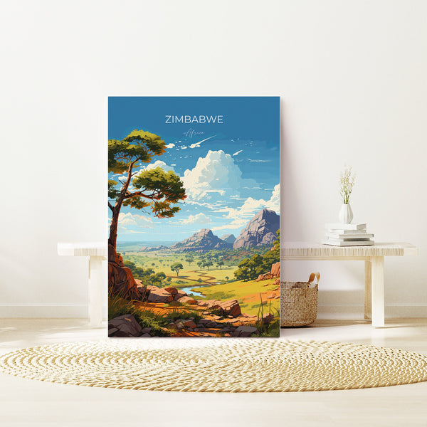 Zimbabwe Travel Poster Wall Art, Travel Print of Zimbabwe, Zimbabwe Gift, Zimbabwe Travel Art, Africa Art Lovers Gift