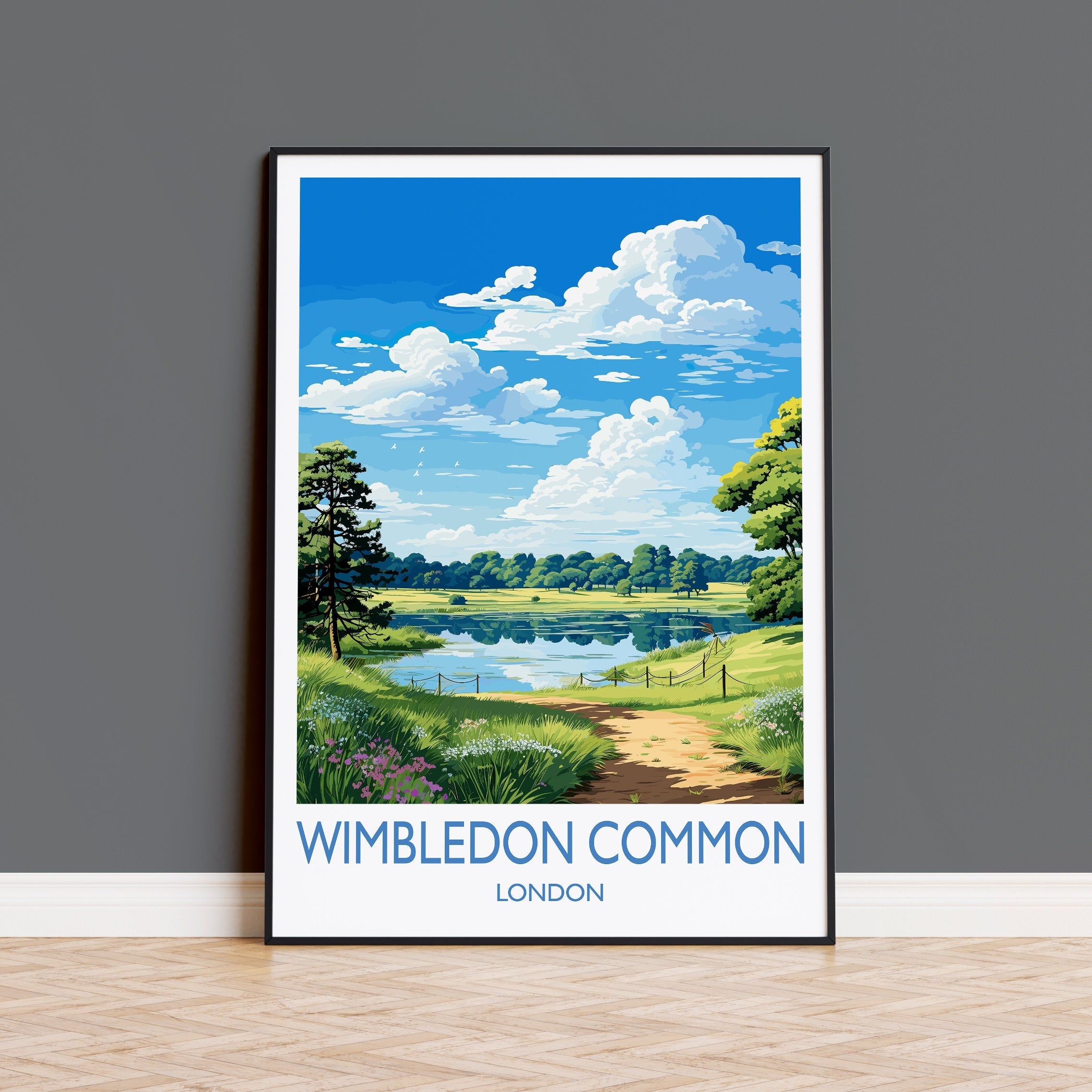 Wimbledon Common Travel Print, Travel Poster of Wimbledon Common, London Poster, Wimbledon Common Art Gift, London Art Lovers UK Travel Gift NQ Media Designs