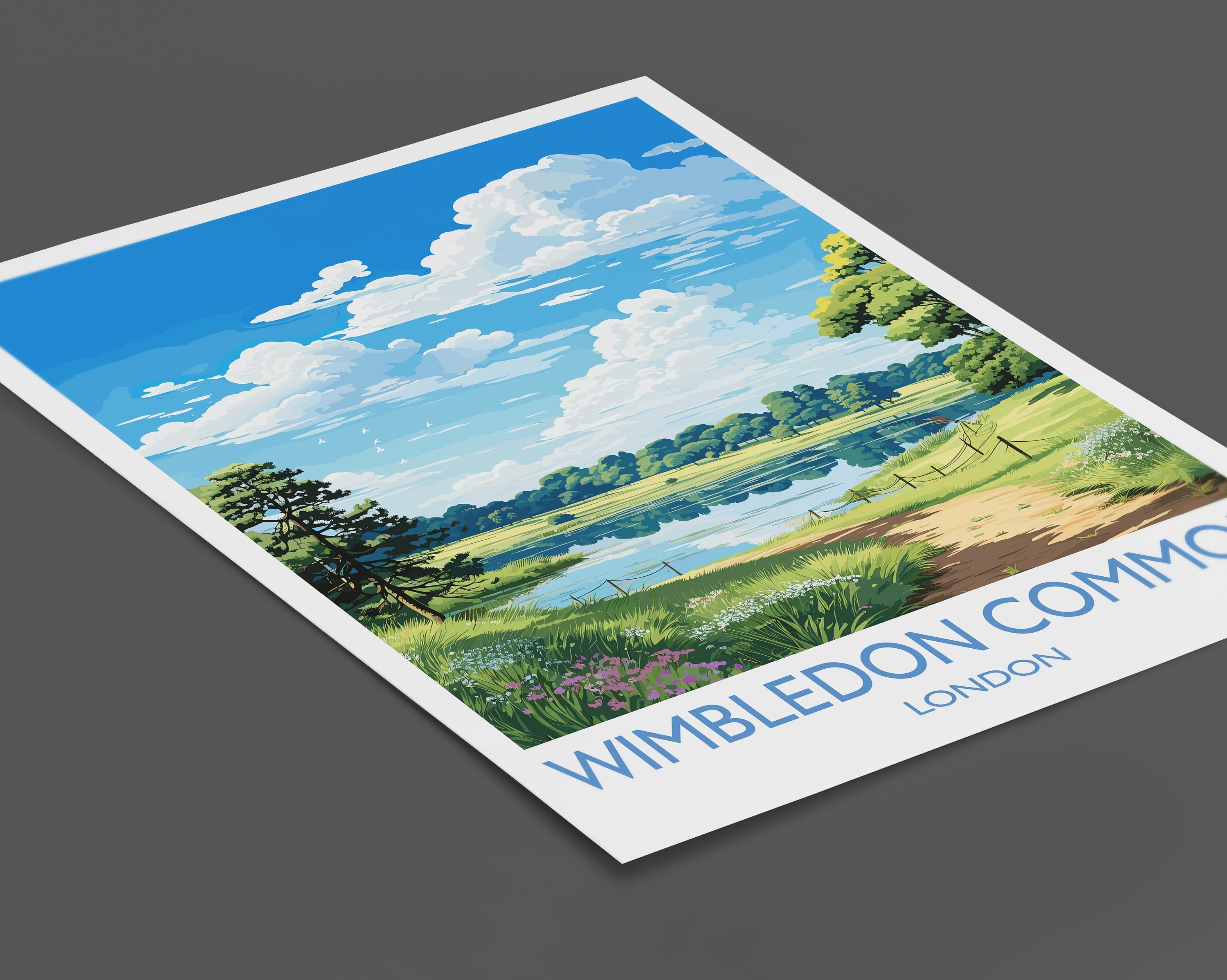 Wimbledon Common Travel Print, Travel Poster of Wimbledon Common, London Poster, Wimbledon Common Art Gift, London Art Lovers UK Travel Gift NQ Media Designs