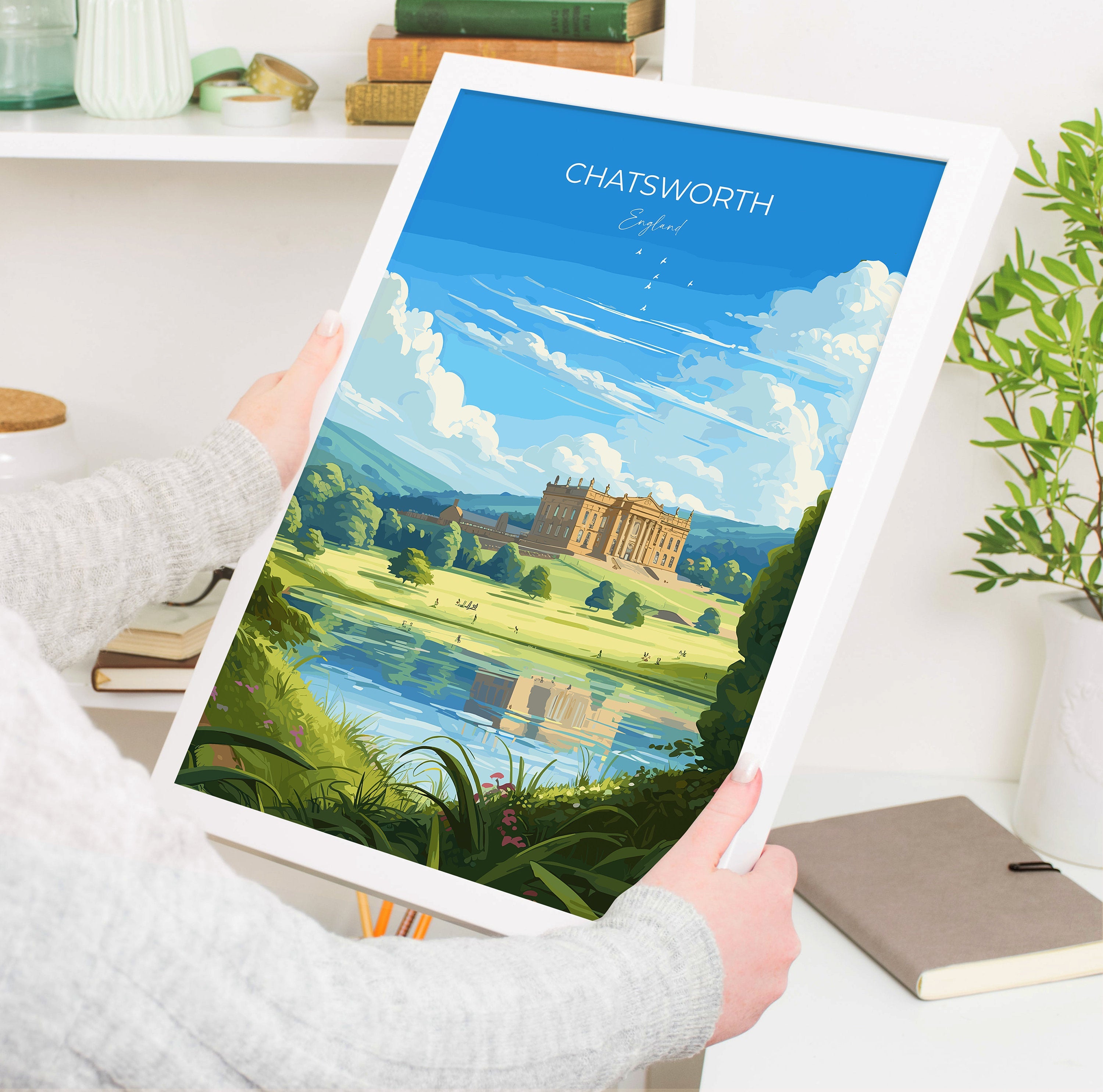 Chatsworth Travel Print Wall Art, Travel Poster of Chatsworth, England, Peak District Art Lovers Gift, Chatsworth Gift, English Countryside NQ Media Designs