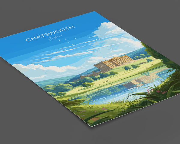 Chatsworth Travel Print Wall Art, Travel Poster of Chatsworth, England, Peak District Art Lovers Gift, Chatsworth Gift, English Countryside
