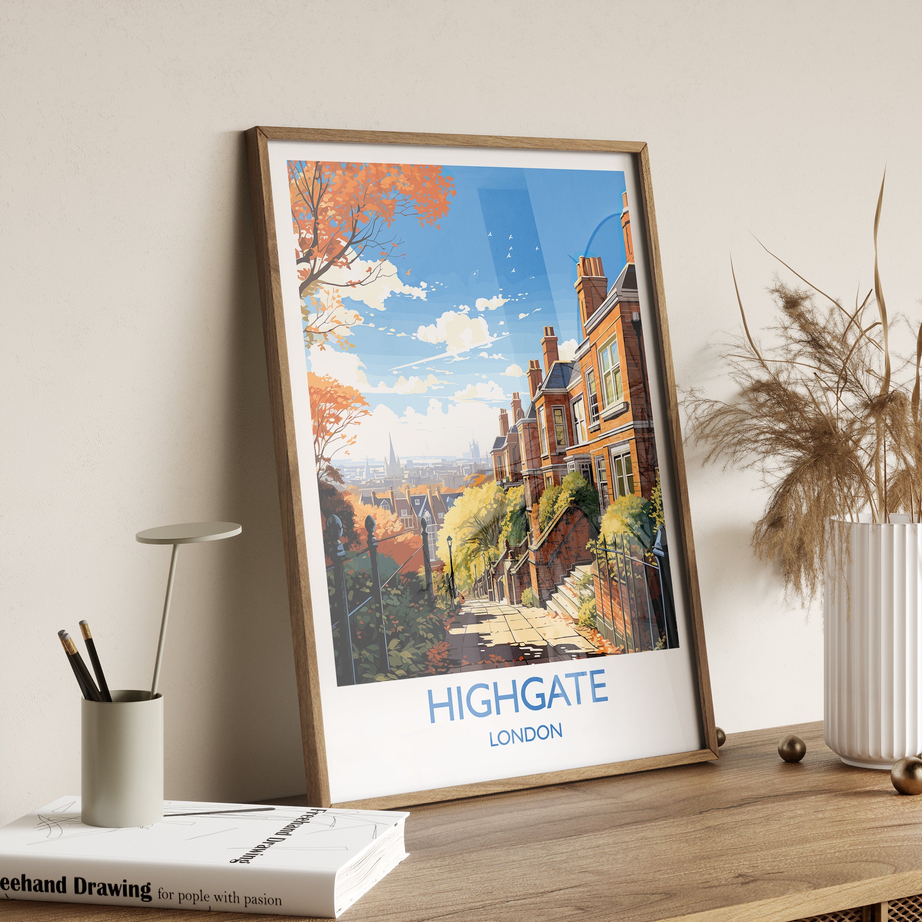 Highgate Travel Poster, Travel Print of Highgate , London Poster, Highgate Art Gift, London Art Lovers UK Travel Gift NQ Media Designs