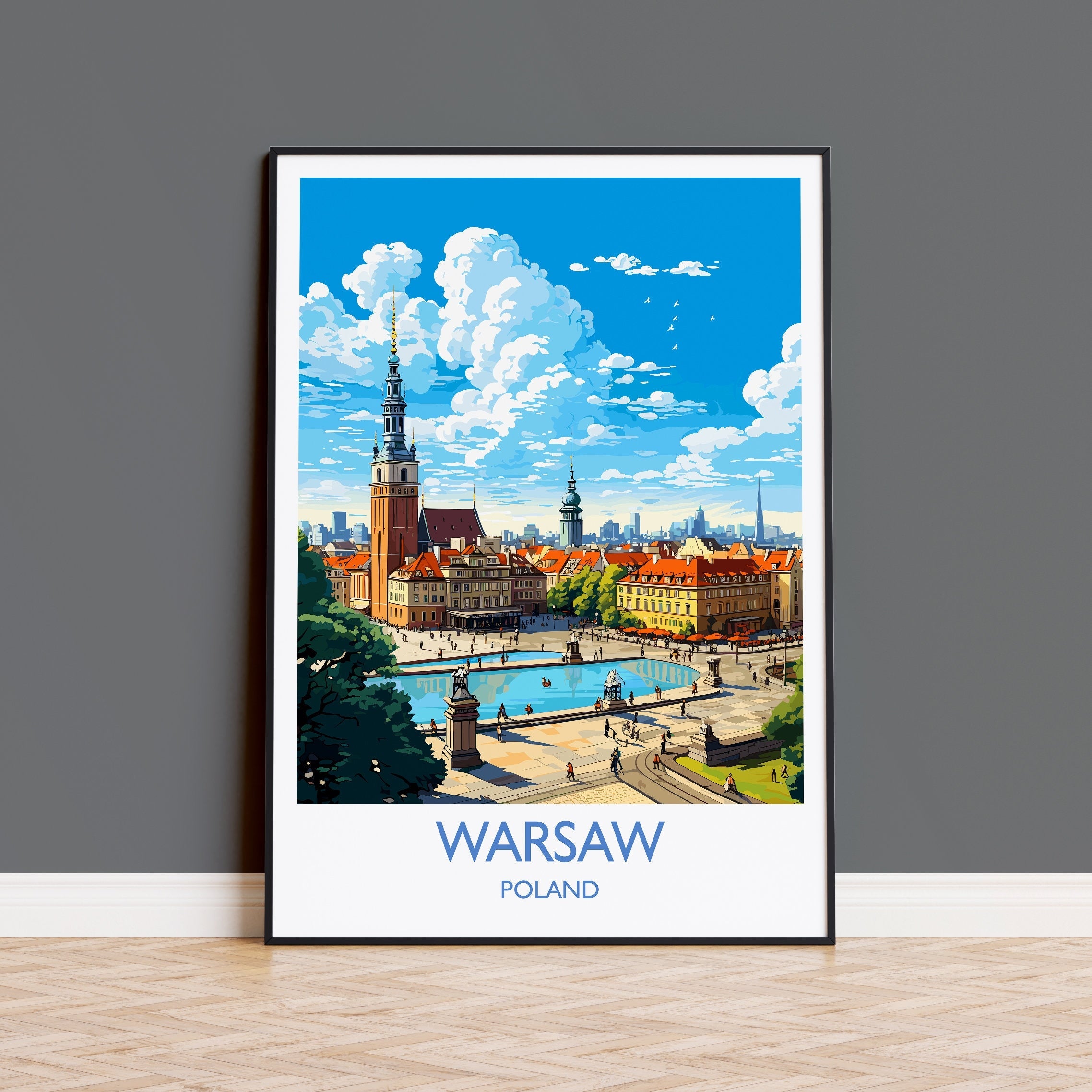 Warsaw Travel Print, Travel Poster of Warsaw, Poland Poster, Warsaw Art Gift, Poland Art Lovers Travel Gift NQ Media Designs