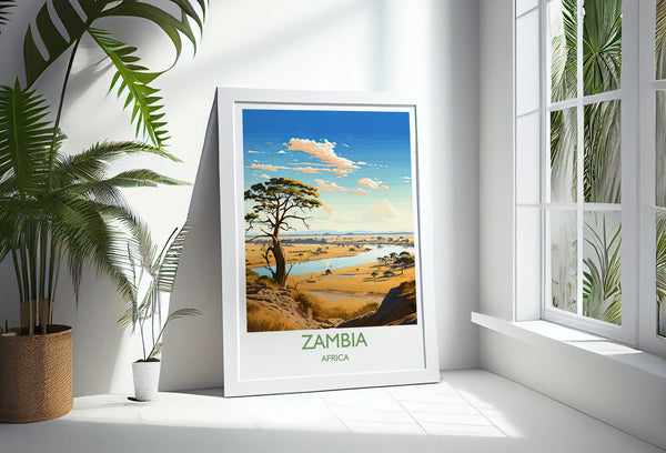 Zambia Travel Print Wall Art, Travel Poster of Zambia, Zambia Gift, Zambia Travel Art, Africa Art Lovers Gift,
