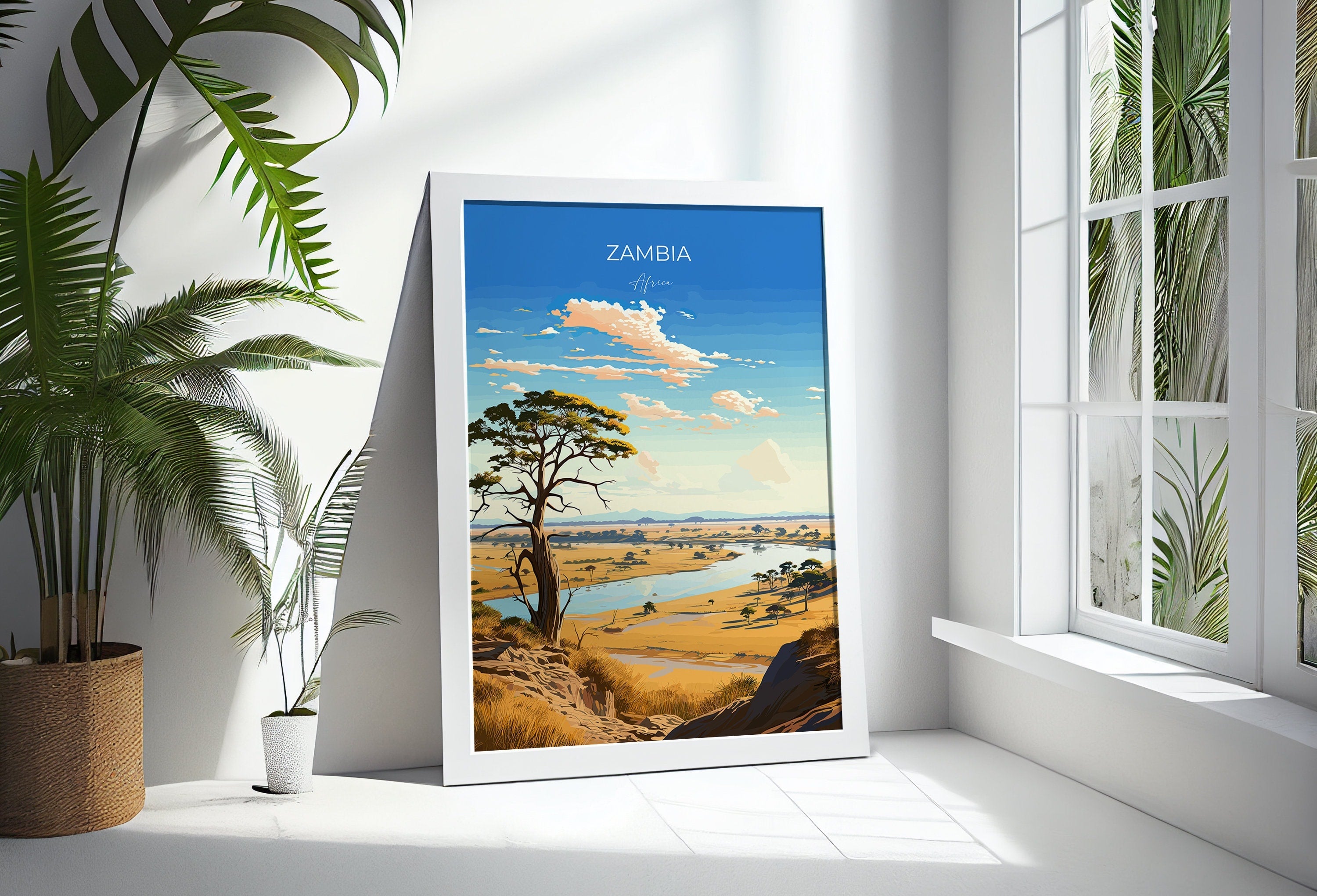 Zambia Travel Print Wall Art, Travel Poster of Zambia, Zambia Gift, Zambia Travel Art, Africa Art Lovers Gift, NQ Media Designs