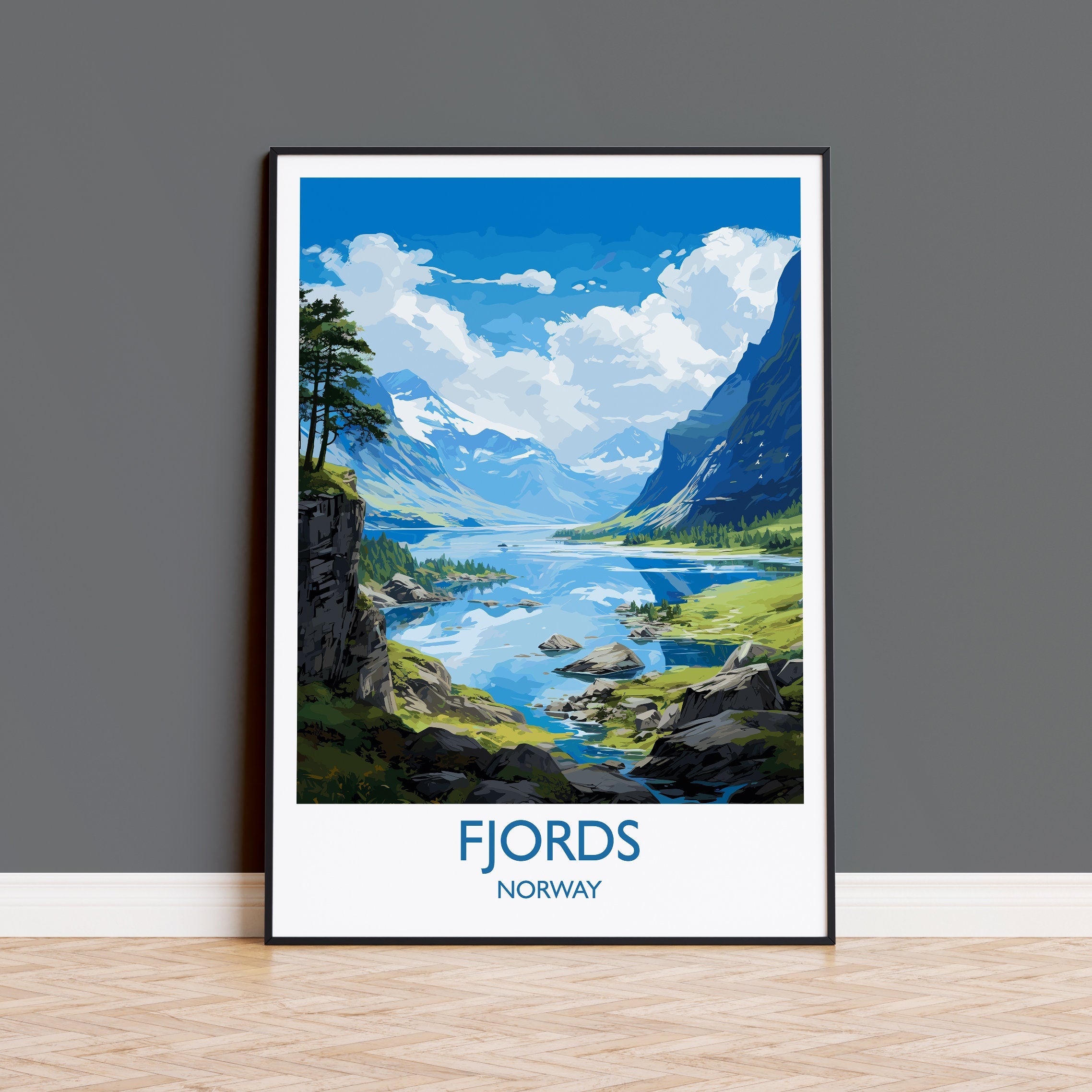 Fjords Travel Poster, Travel Print of Fjords, Norway Poster, Fjords Art Gift, Norway Art Lovers Travel Gift NQ Media Designs