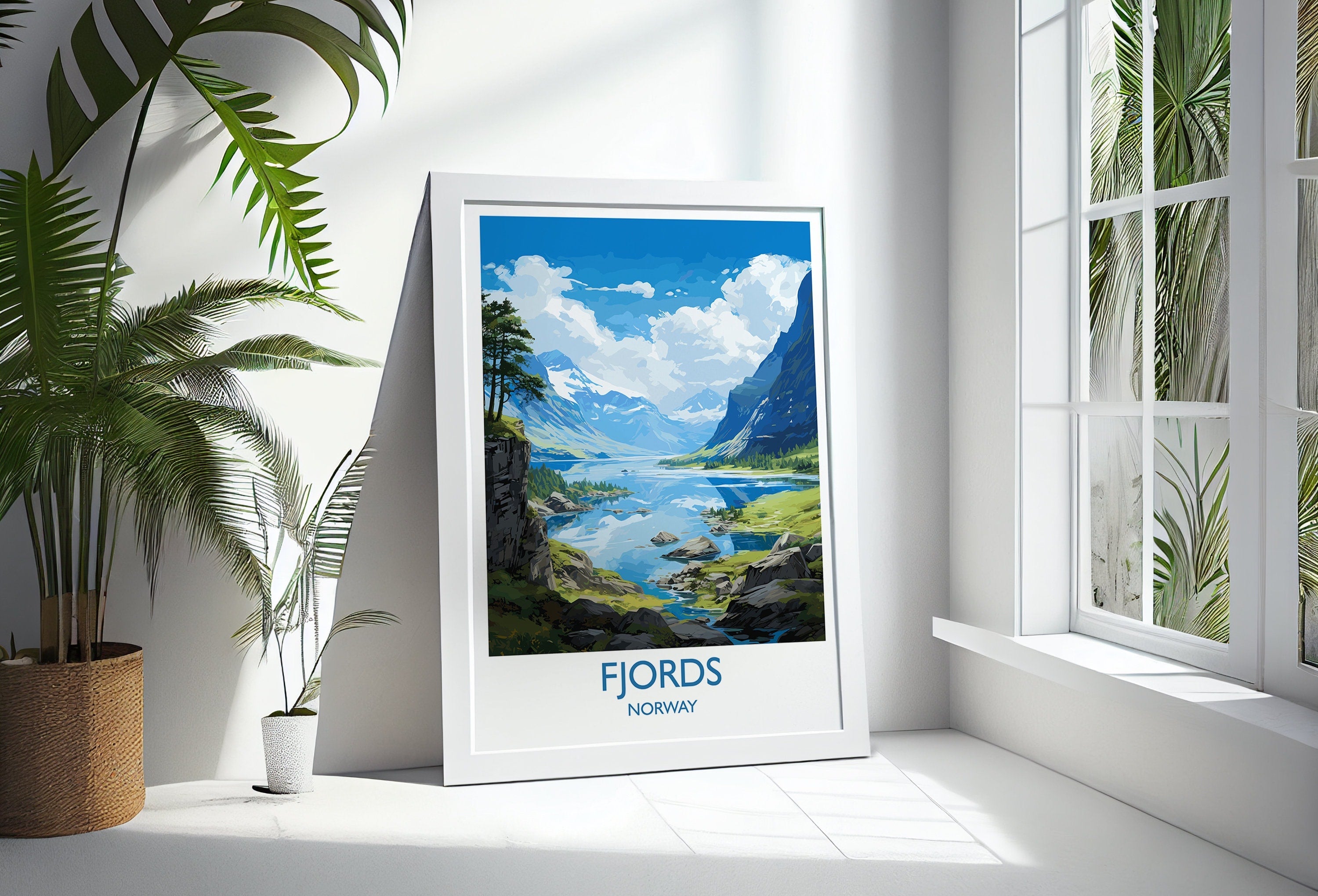 Fjords Travel Poster, Travel Print of Fjords, Norway Poster, Fjords Art Gift, Norway Art Lovers Travel Gift NQ Media Designs