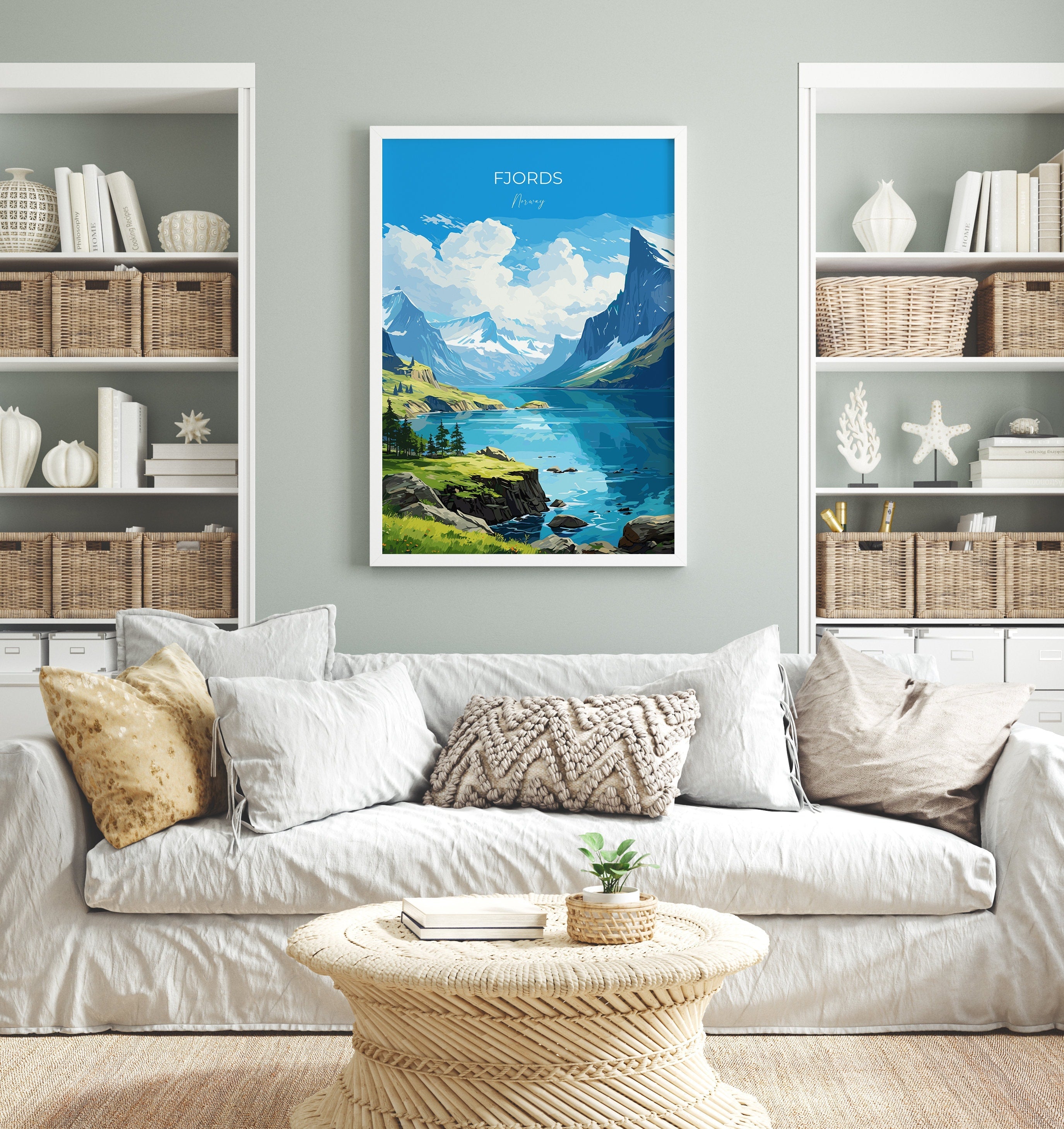Fjords Travel Print, Travel Poster of Fjords, Norway Poster, Fjords Art Gift, Norway Art Lovers Travel Gift NQ Media Designs
