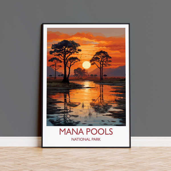 Mana Pools Travel Print Wall Art, Travel Poster of Mana Pools, Zimbabwe Gift, Mana Pools National Park Sunset Africa Art Gift
