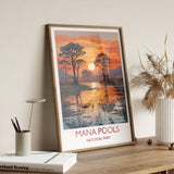 Mana Pools Travel Print Wall Art, Travel Poster of Mana Pools, Zimbabwe Gift, Mana Pools National Park Sunset Africa Art Gift NQ Media Designs