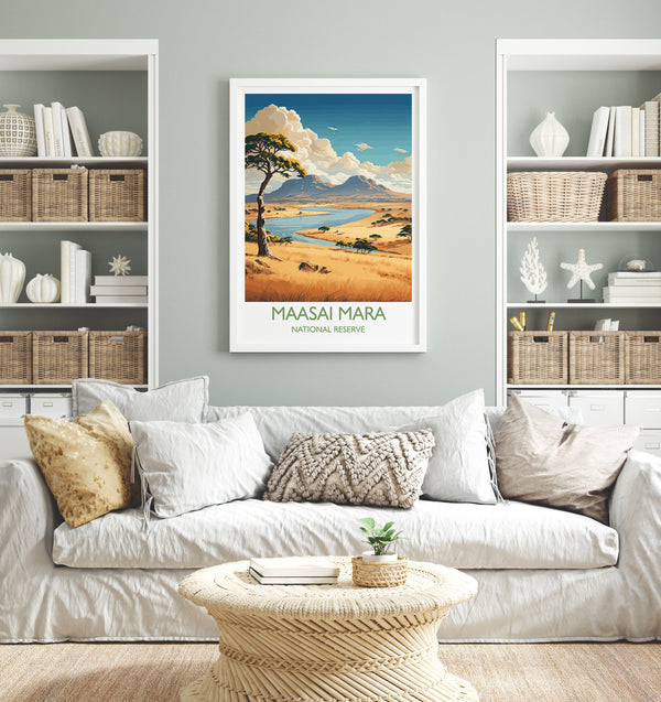 Maasai Mara Travel Poster Wall Art, Travel Print of Maasai Mara, Kenya Gift, Maasai MaraNational Reserve Africa Art Gift