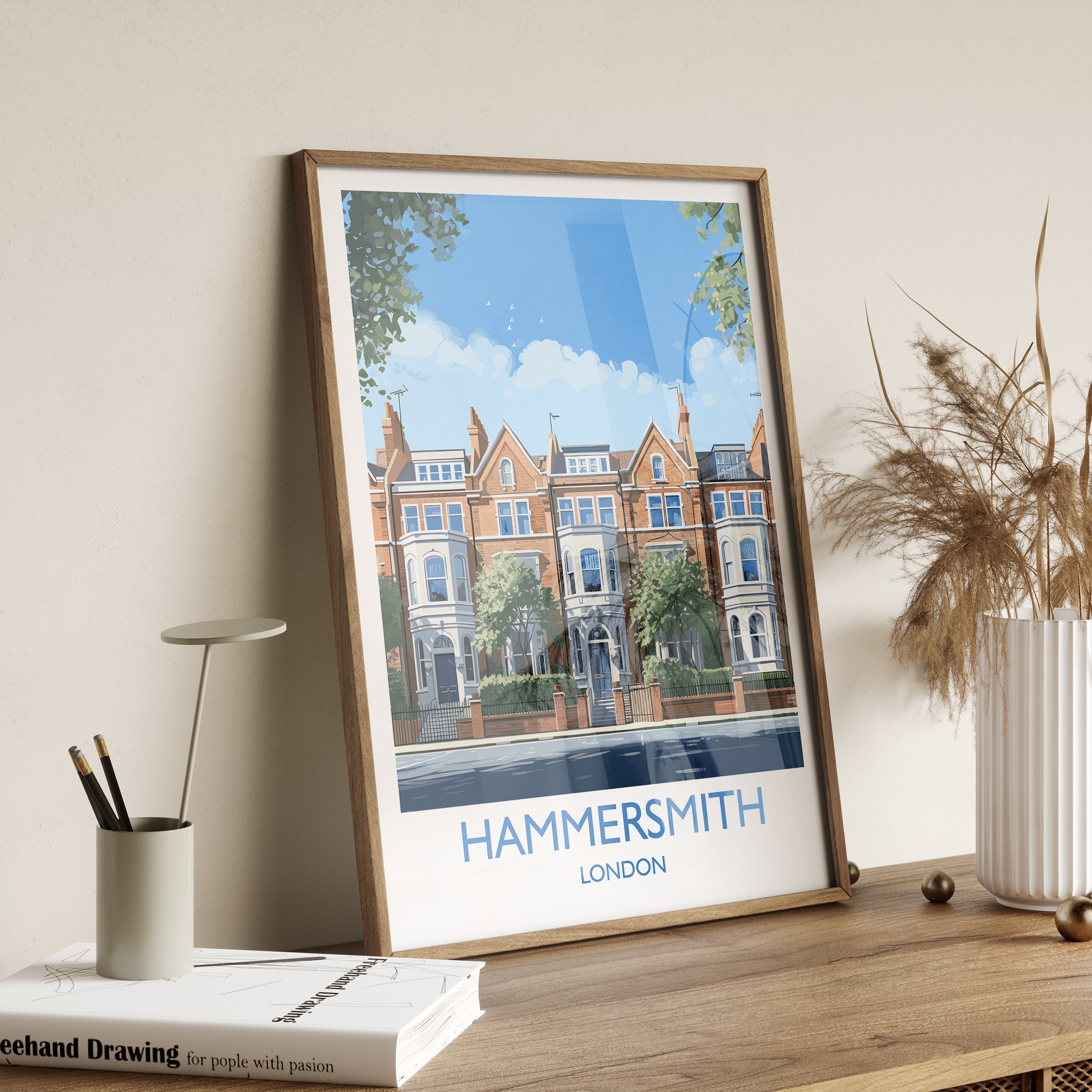 Hammersmith Travel Poster, Travel Print of Hammersmith, London Poster, Hammersmith Art Gift, London Art Lovers UK Travel Gift NQ Media Designs