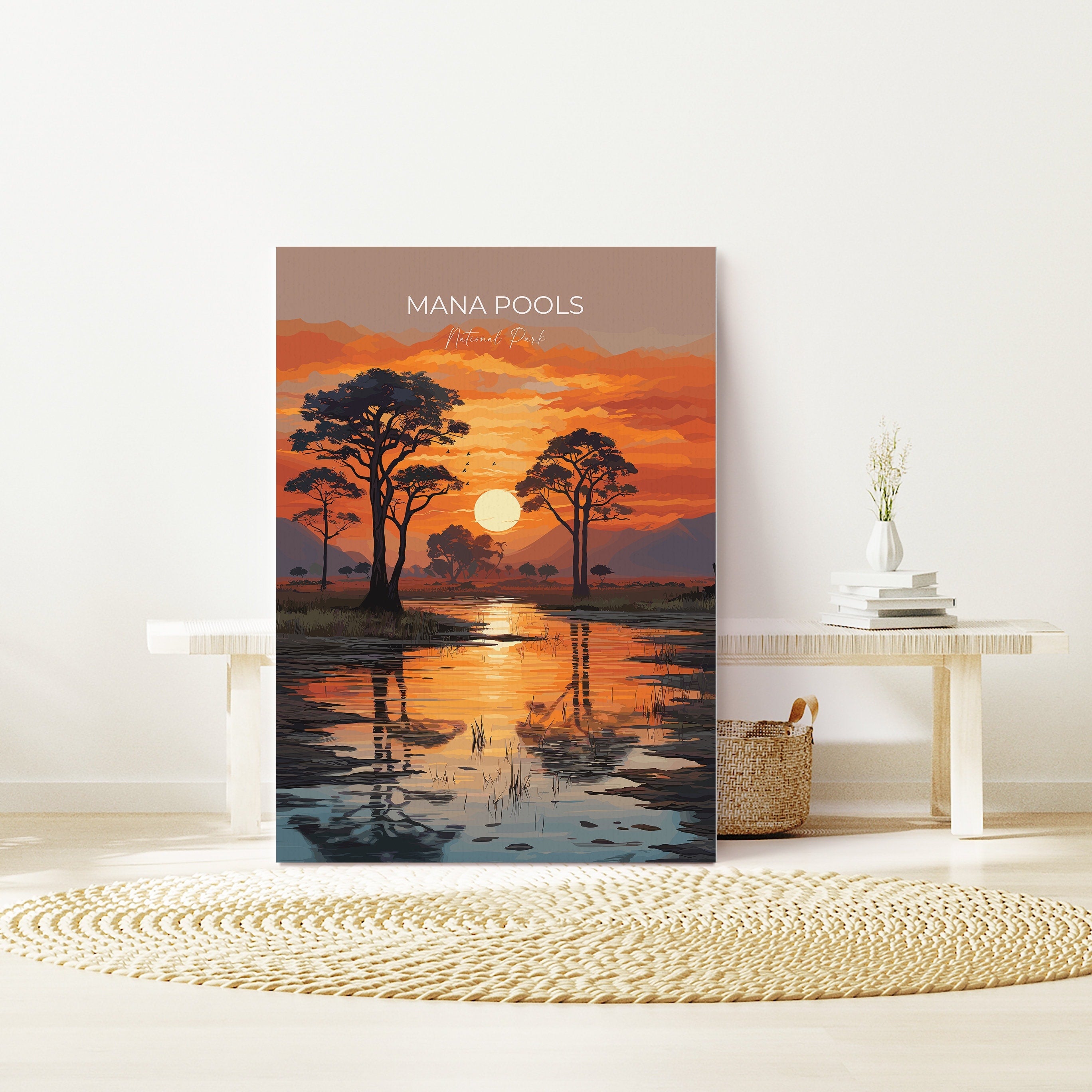 Mana Pools Travel Print Wall Art, Travel Poster of Mana Pools, Zimbabwe Gift, Mana Pools National Park Sunset Africa Art Gift NQ Media Designs