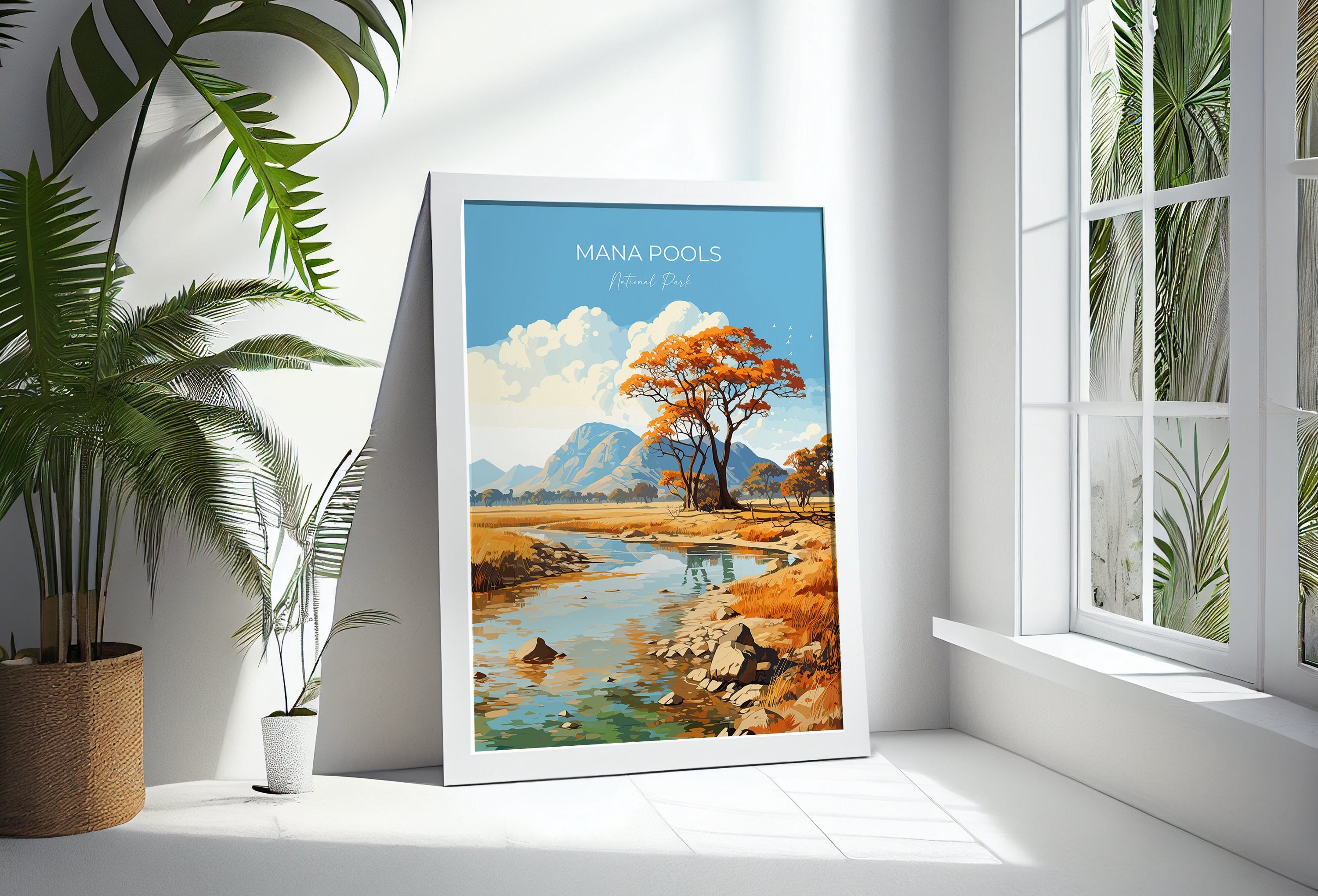 Mana Pools Travel Poster Wall Art, Travel Print of Mana Pools, Zimbabwe Gift, Mana Pools National Park Africa Art Gift NQ Media Designs