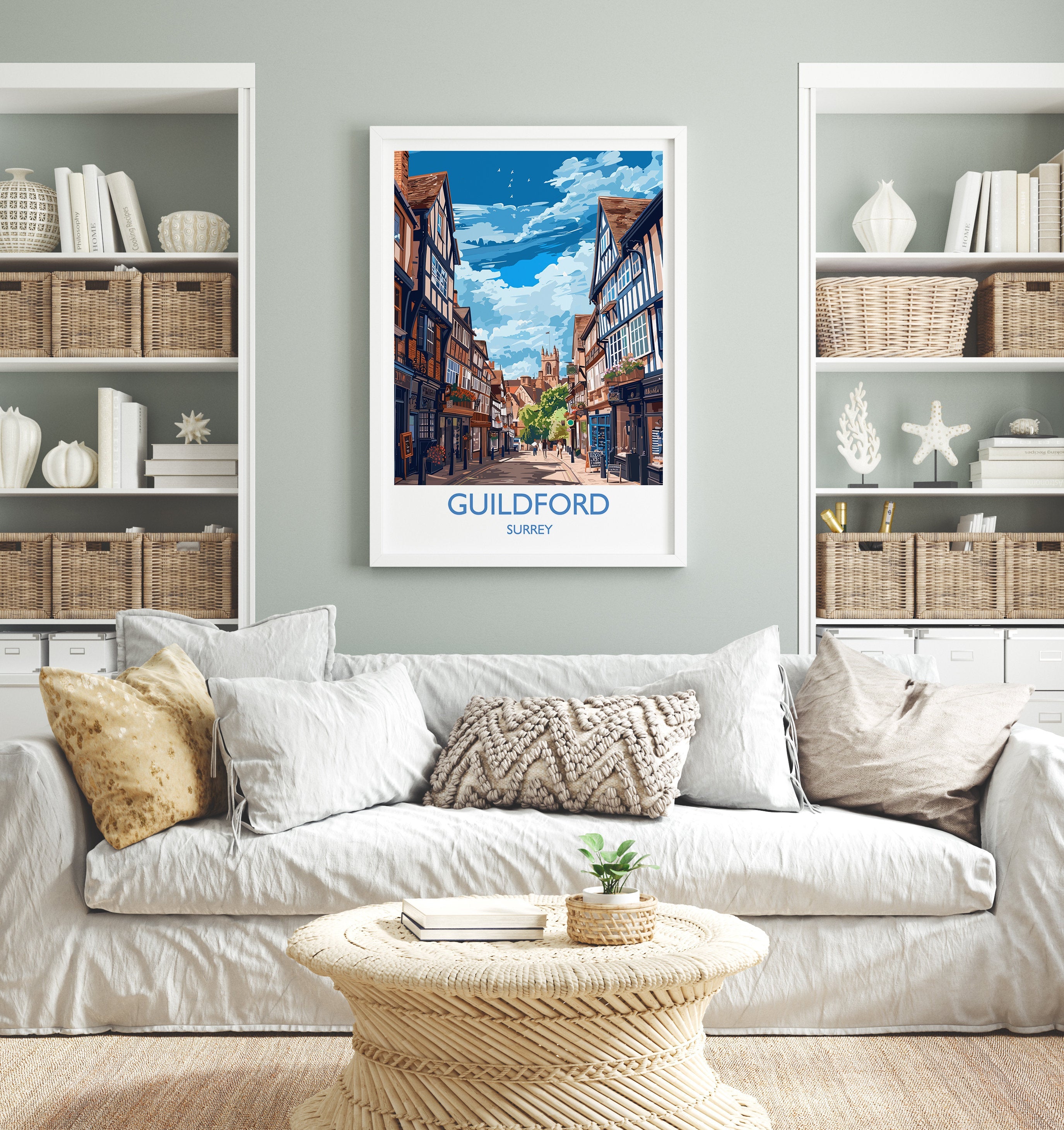 Guildford Travel Poster, Travel Print of Guildford, Surrey Poster, Guildford Art Gift, London Art Lovers UK Travel Gift NQ Media Designs