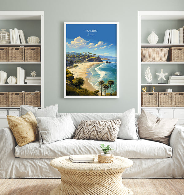 Malibu Travel Print, Travel Poster of Malibu, California, Malibu Art Lovers Gift, USA Gift, Wall Art Print