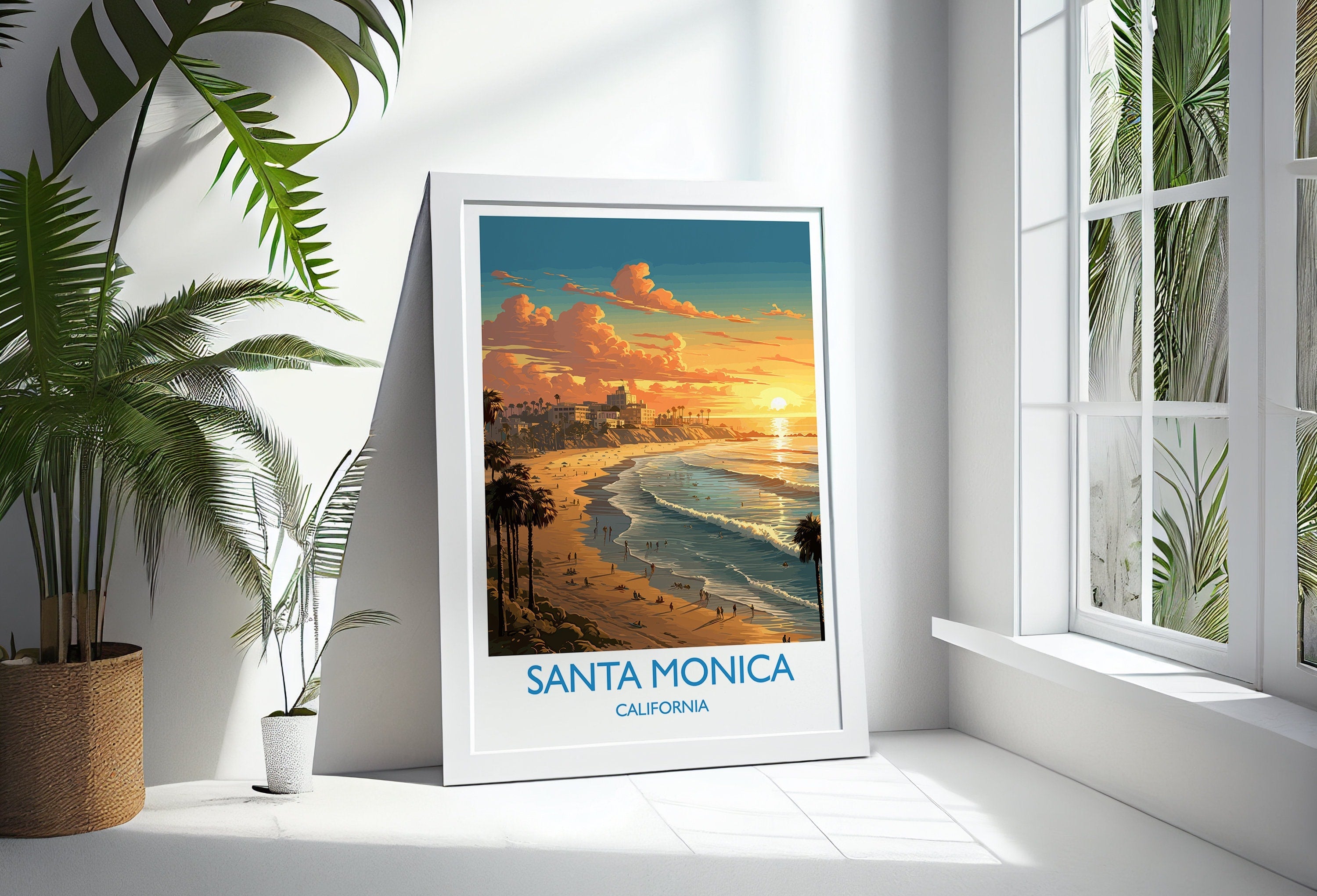 Santa Monica Travel Poster, Travel Print of Santa Monica, California, Santa Monica Art Lovers Gift, USA Gift, Wall Art Print NQ Media Designs
