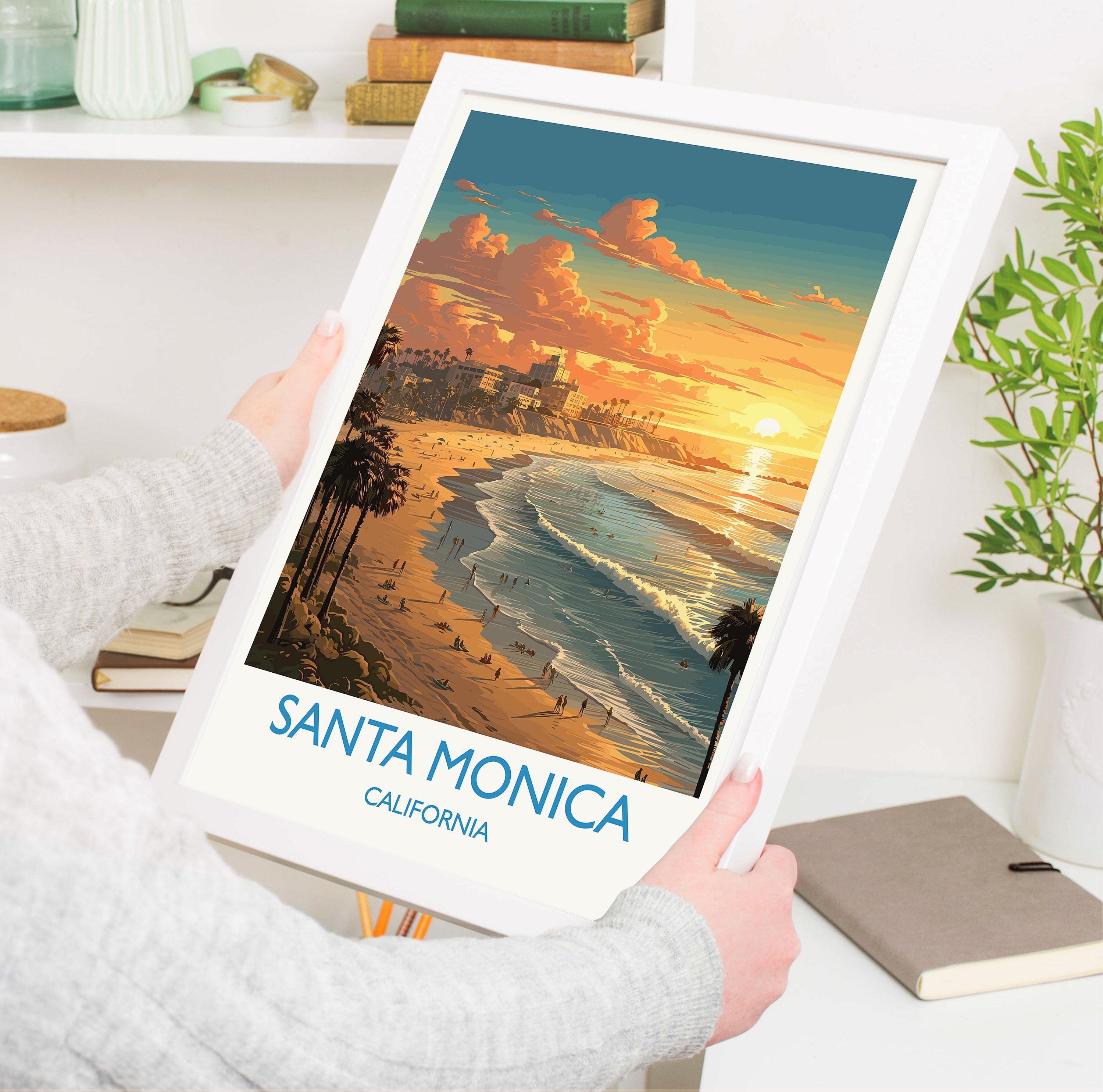 Santa Monica Travel Poster, Travel Print of Santa Monica, California, Santa Monica Art Lovers Gift, USA Gift, Wall Art Print NQ Media Designs