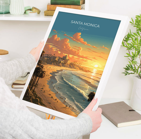 Santa Monica Travel Print, Travel Poster of Santa Monica, California, Santa Monica Art Lovers Gift, USA Gift, Wall Art Print