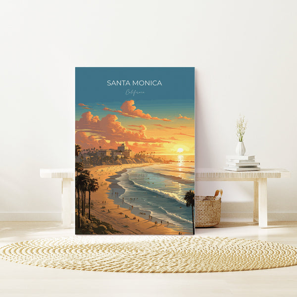 Santa Monica Travel Print, Travel Poster of Santa Monica, California, Santa Monica Art Lovers Gift, USA Gift, Wall Art Print