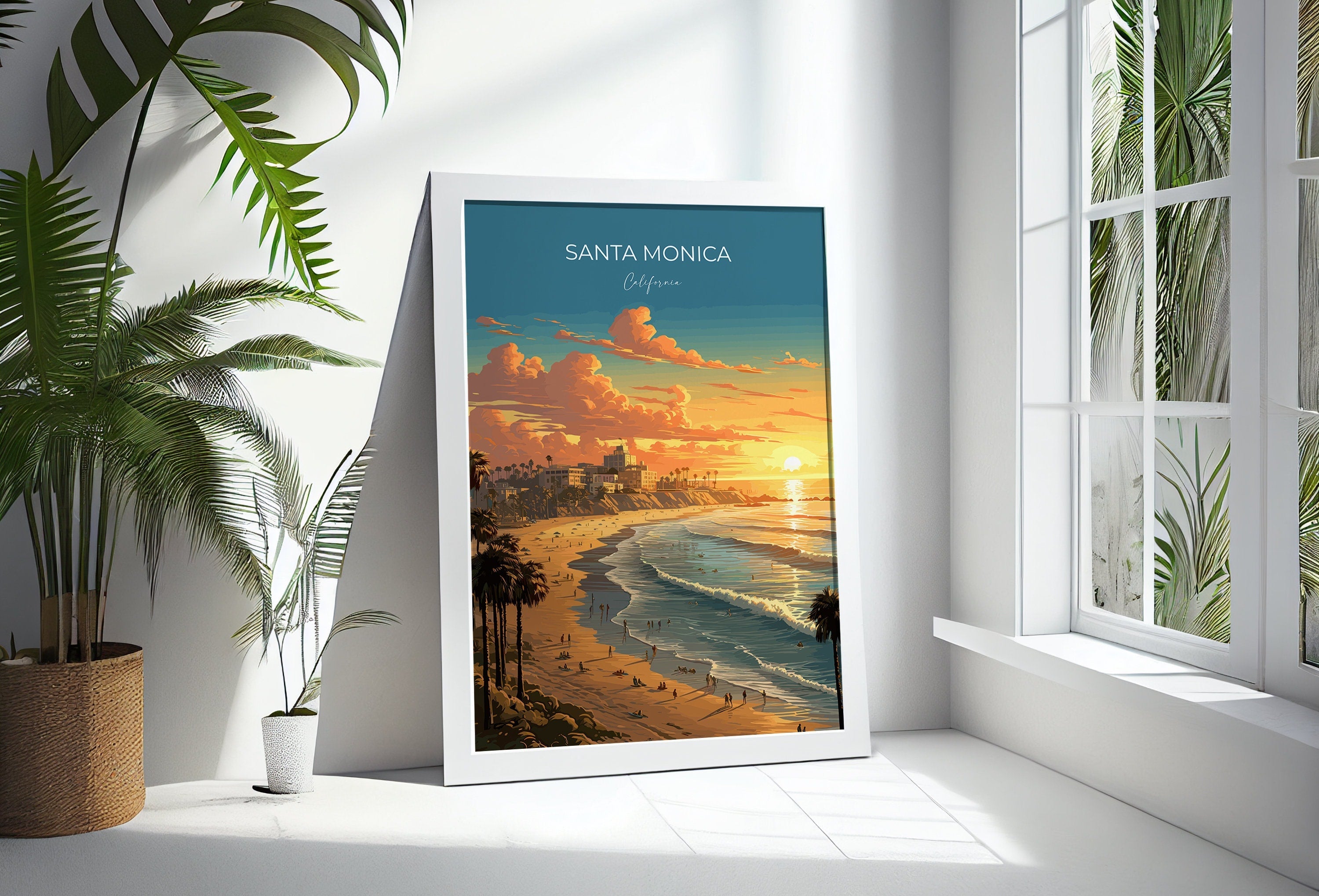 Santa Monica Travel Print, Travel Poster of Santa Monica, California, Santa Monica Art Lovers Gift, USA Gift, Wall Art Print NQ Media Designs