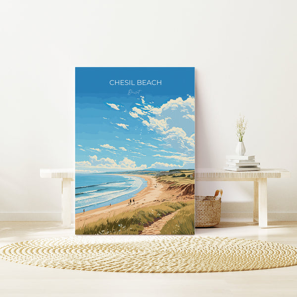 Chesil Beach Travel Print, Travel Poster of Chesil Beach, England, Dorset Coast Art Lovers Gift, Dorset Gift, Wall Art Print