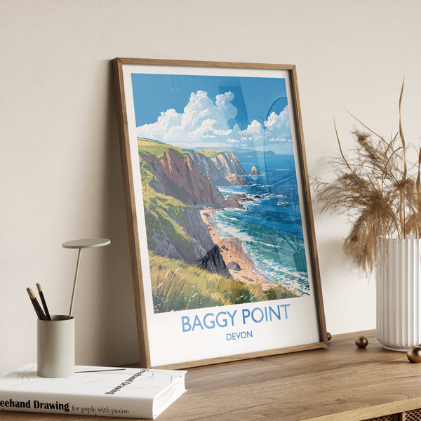 Baggy Point Travel Poster Wall Art, Travel Print of Baggy Point,England, Devon Art Lovers Gift, Travel Art Gift