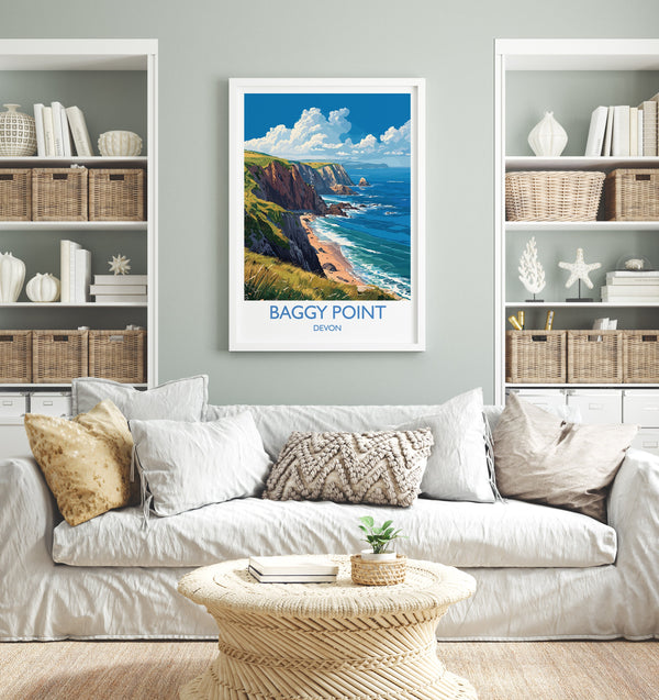 Baggy Point Travel Poster Wall Art, Travel Print of Baggy Point,England, Devon Art Lovers Gift, Travel Art Gift