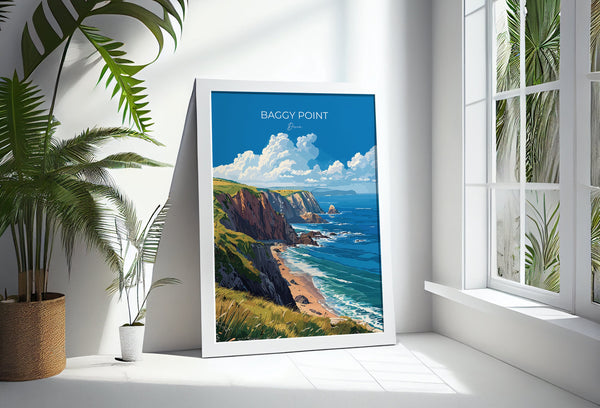 Baggy Point Travel Poster Wall Art, Travel Print of Baggy Point,England, Devon Art Lovers Gift, Travel Art Gift
