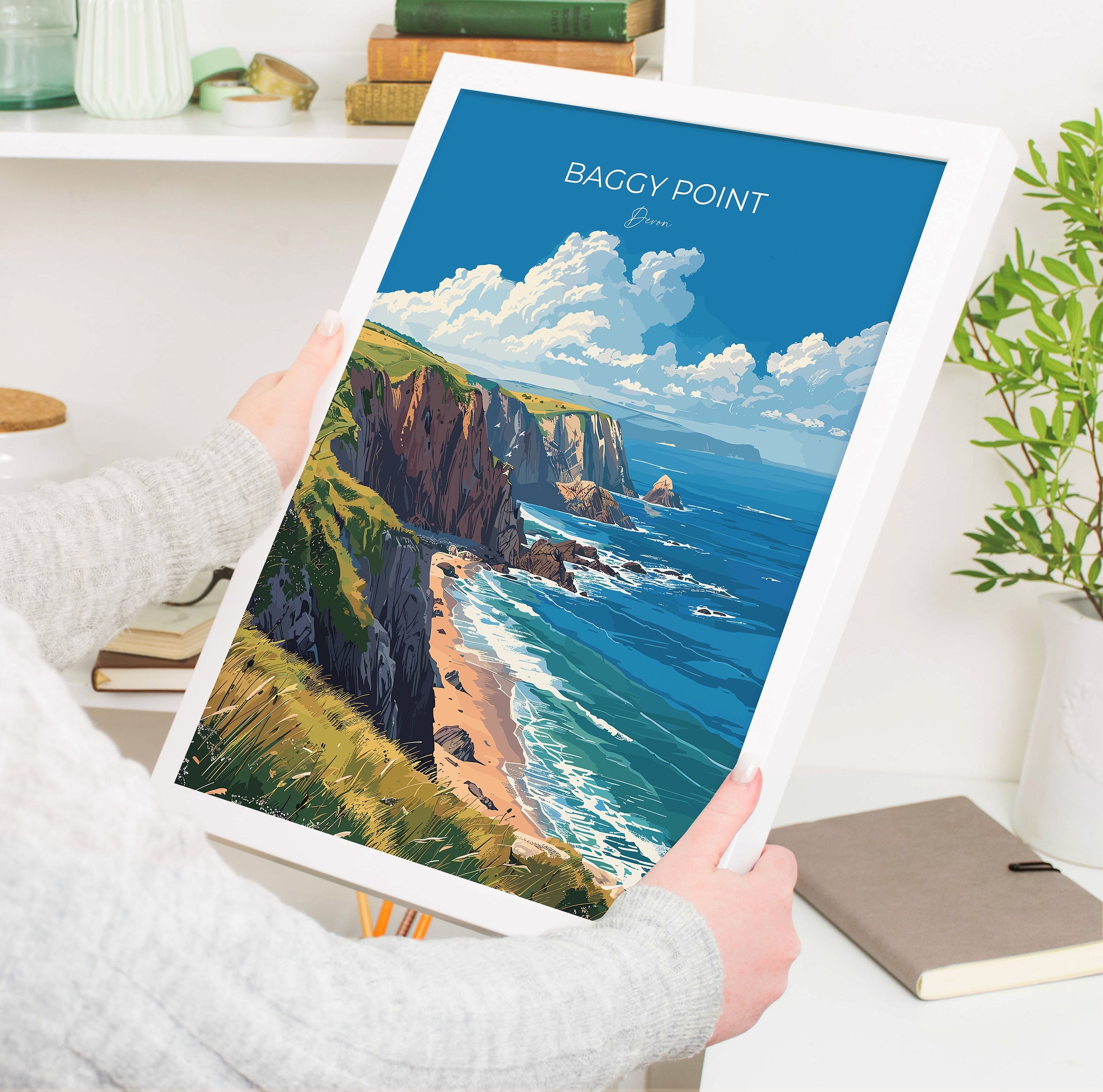 Baggy Point Travel Poster Wall Art, Travel Print of Baggy Point,England, Devon Art Lovers Gift, Travel Art Gift NQ Media Designs