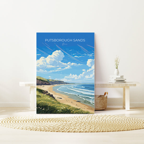Putsborough Sands Travel Poster Wall Art, Travel Print of Putsborough Sands,England, Devon Art Lovers Gift, Travel Art Gift