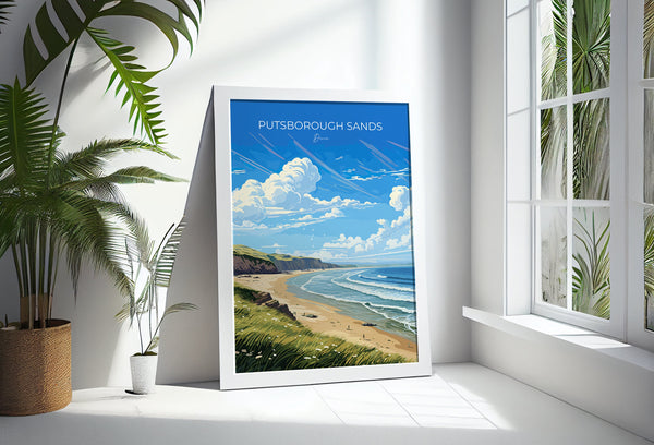 Putsborough Sands Travel Poster Wall Art, Travel Print of Putsborough Sands,England, Devon Art Lovers Gift, Travel Art Gift