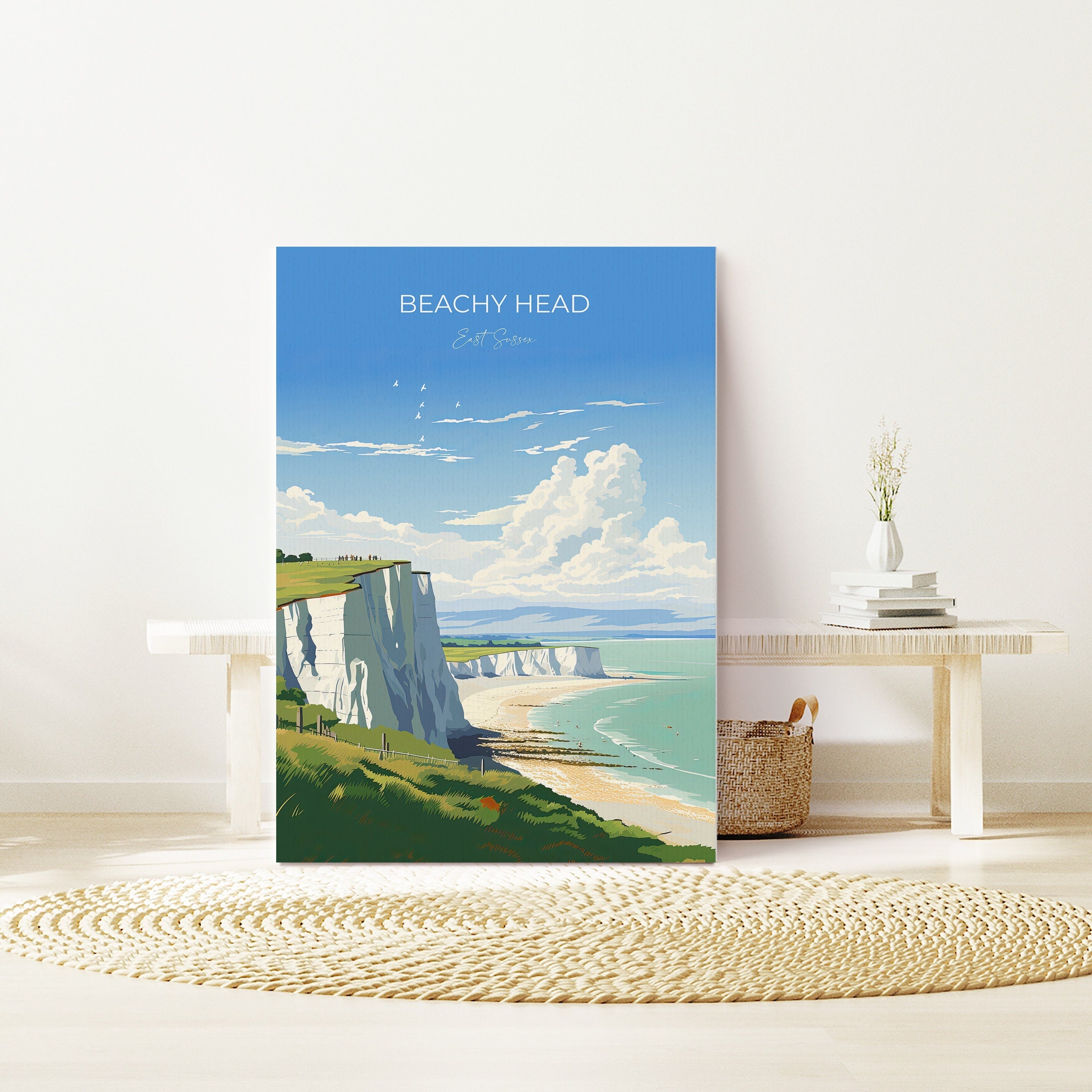 Beachy Head Travel Print Wall Art, Beachy Head Travel Poster, East Sussex, English Coastal Art lovers Gift, White Cliffs Gift NQ Media Designs