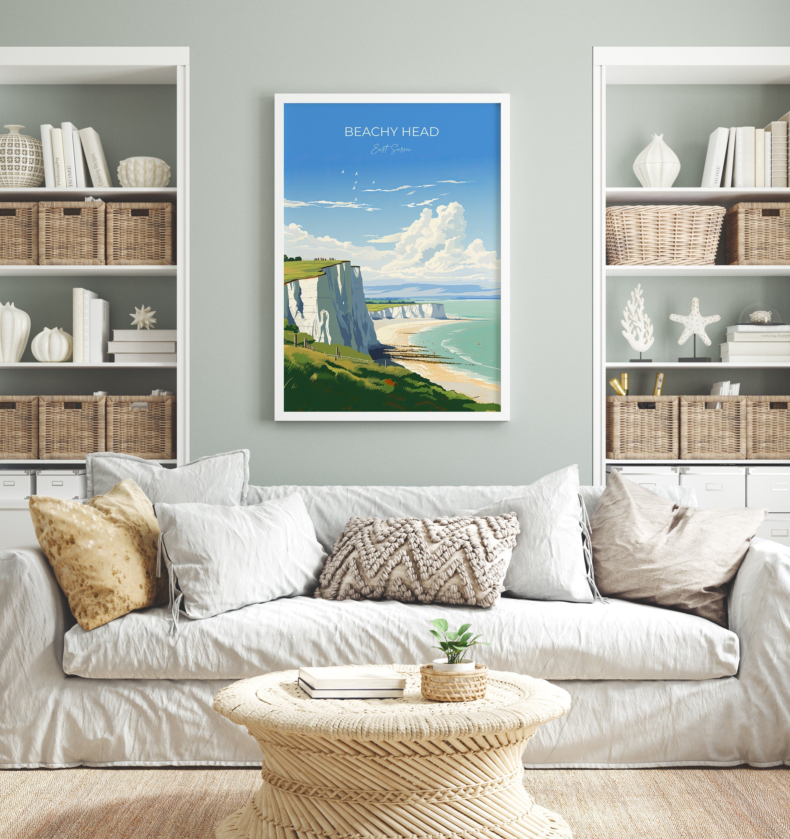 Beachy Head Travel Print Wall Art, Beachy Head Travel Poster, East Sussex, English Coastal Art lovers Gift, White Cliffs Gift NQ Media Designs