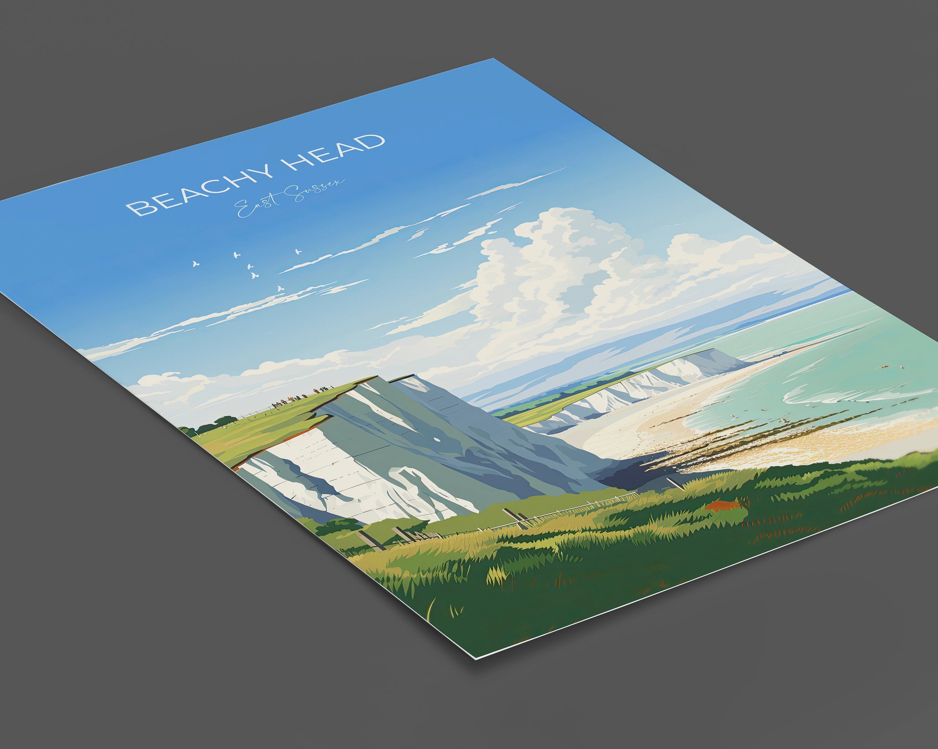 Beachy Head Travel Print Wall Art, Beachy Head Travel Poster, East Sussex, English Coastal Art lovers Gift, White Cliffs Gift NQ Media Designs