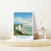 Seven Sisters Travel Poster Wall Art, Seven Sisters Travel Print, East Sussex, English Coastal Art, Seven Sisters Gift, Art Lovers Gift