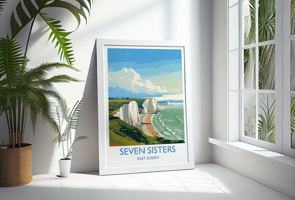 Seven Sisters Travel Poster Wall Art, Seven Sisters Travel Print, East Sussex, English Coastal Art, Seven Sisters Gift, Art Lovers Gift